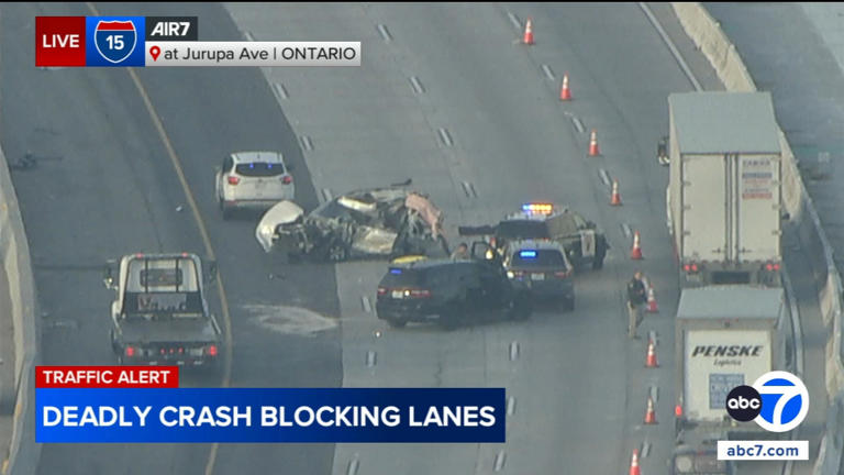 Deadly crash shuts down most southbound lanes of 15 Freeway in Ontario