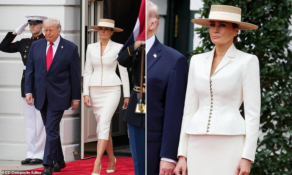 Melania Trump looks effortlessly chic in cream skirt suit