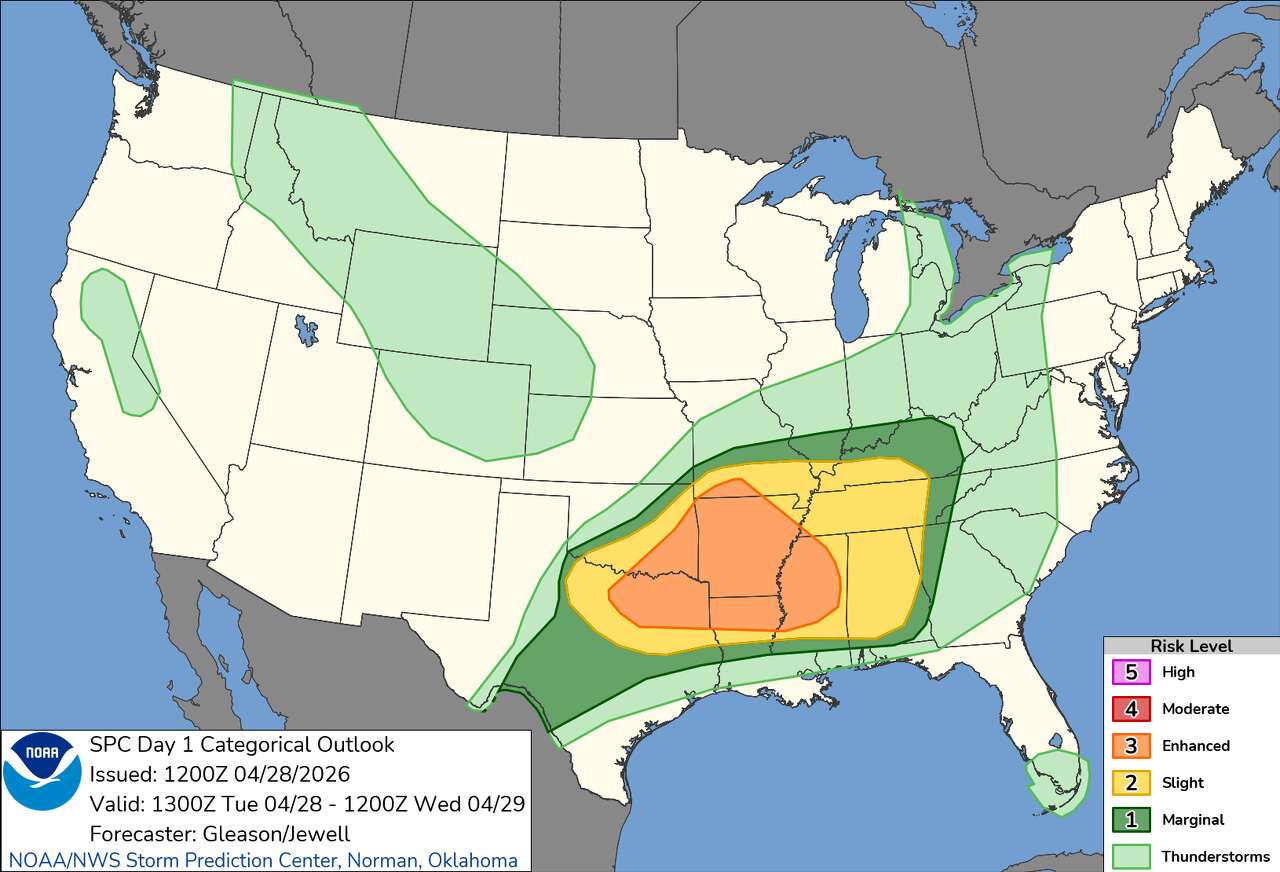 These parts of Texas face a threat of large hail and tornadoes Tuesday ...