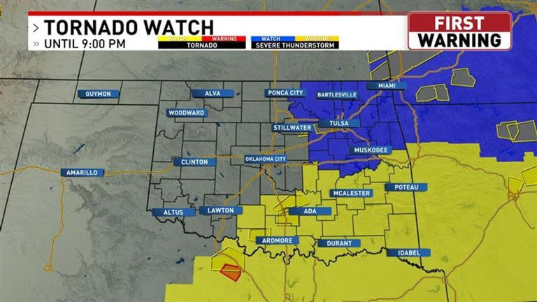 Tornado watch issued for several Oklahoma counties for Tuesday night