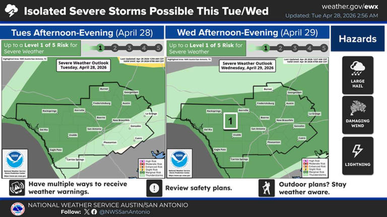 These parts of Texas face a threat of large hail and tornadoes Tuesday ...