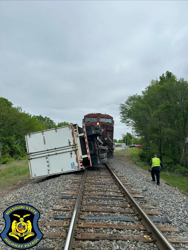 Train collides with semi stuck on tracks at rural Cass County crossing