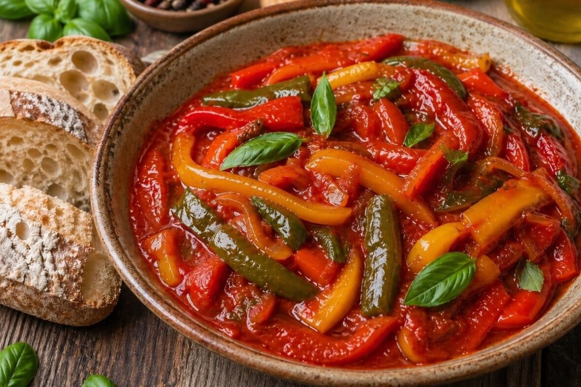 Classic peperonata recipe with sweet bell peppers