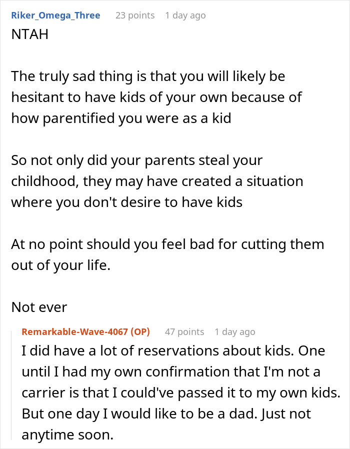 Reddit discussion about teen sacrificing life for disabled siblings, with comments on parental expectations and personal choices.