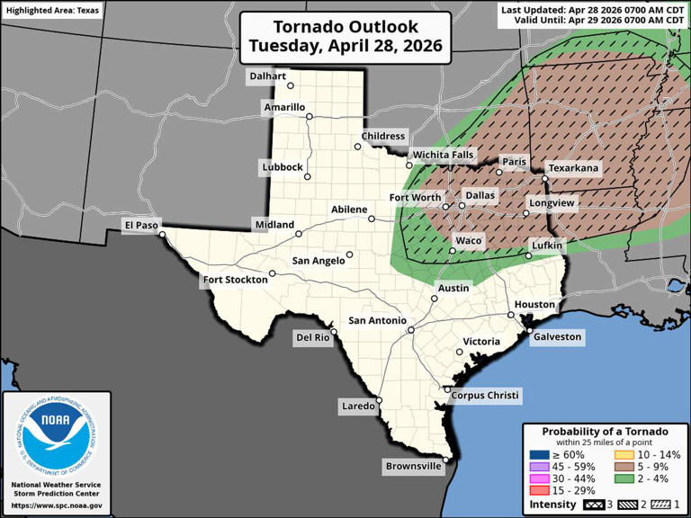 These parts of Texas face a threat of large hail and tornadoes Tuesday ...