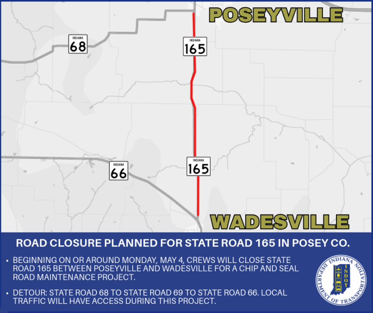 Road closure planned for State Road 165 in Posey County
