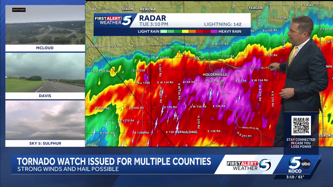 Tornado watch continues as storms with strong winds and large hail move ...