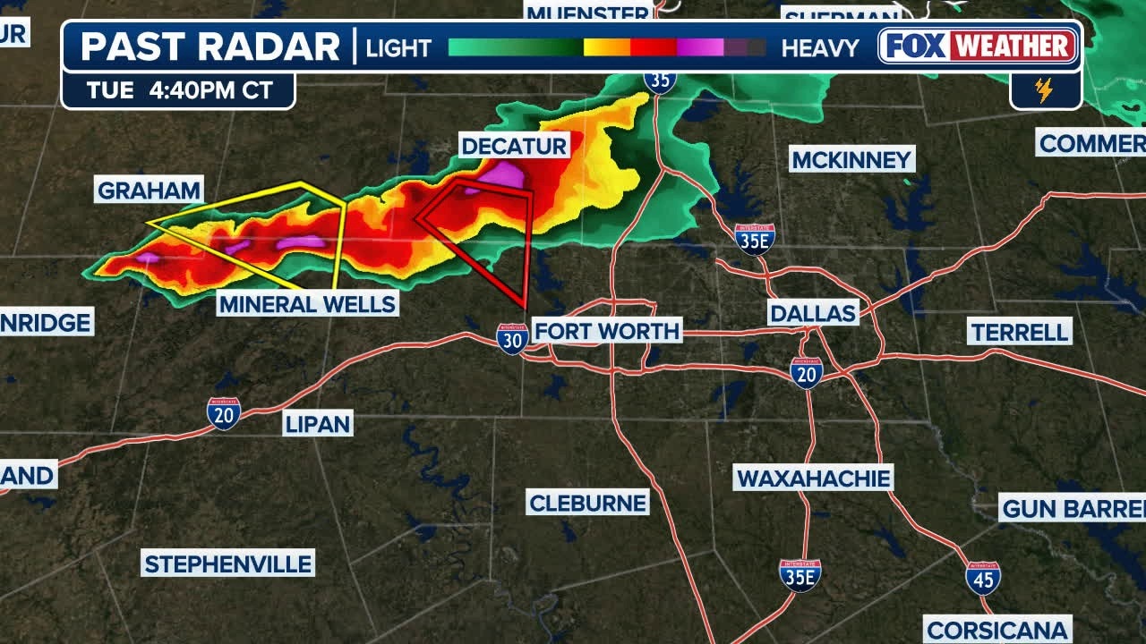 Radar shows severe storms moving through Mineral Wells, Texas