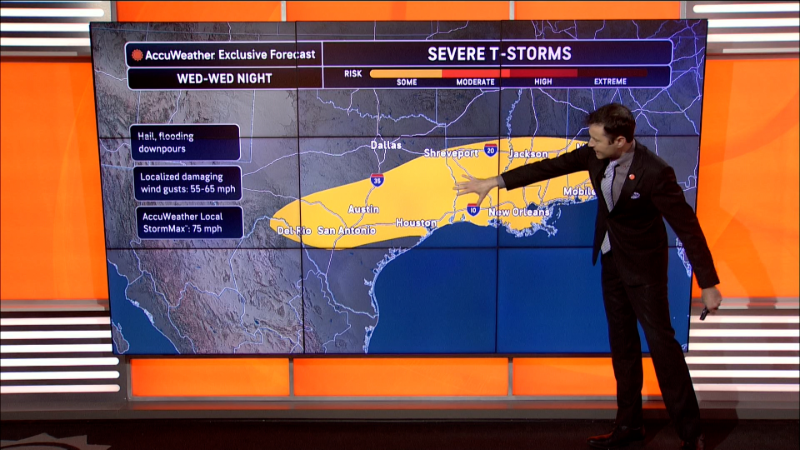 Severe storm threat pushes south to the Gulf Coast on Wednesday