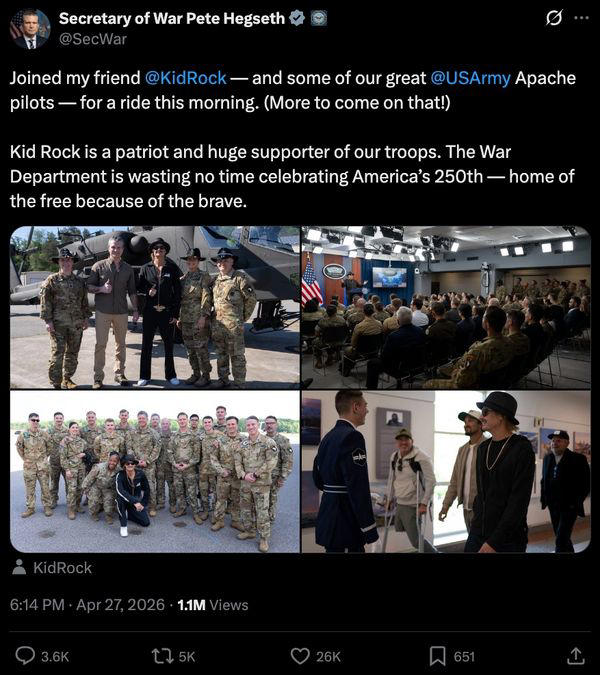 Did Kid Rock address Pentagon about Strait of Hormuz? Photo is miscaptioned