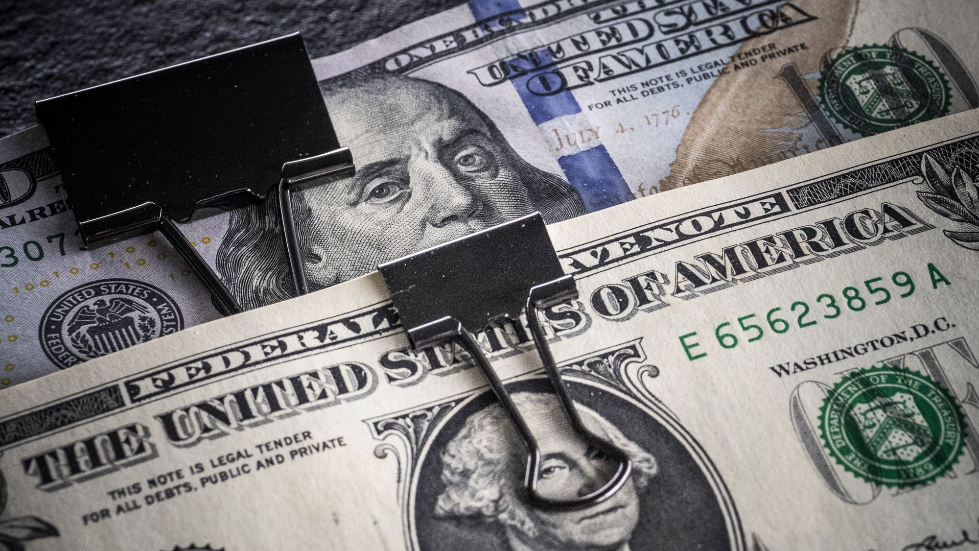 Close ups of US dollar bills