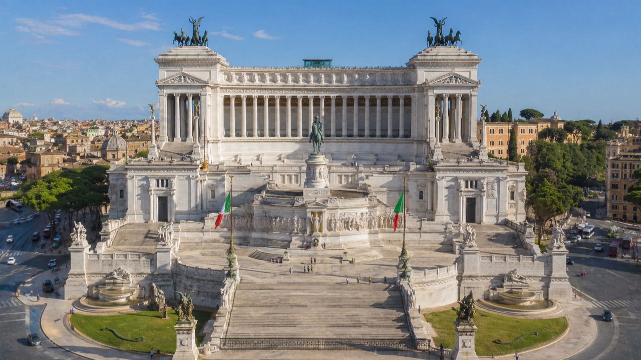 Rome Vittorio Emanuele monument in full aerial view