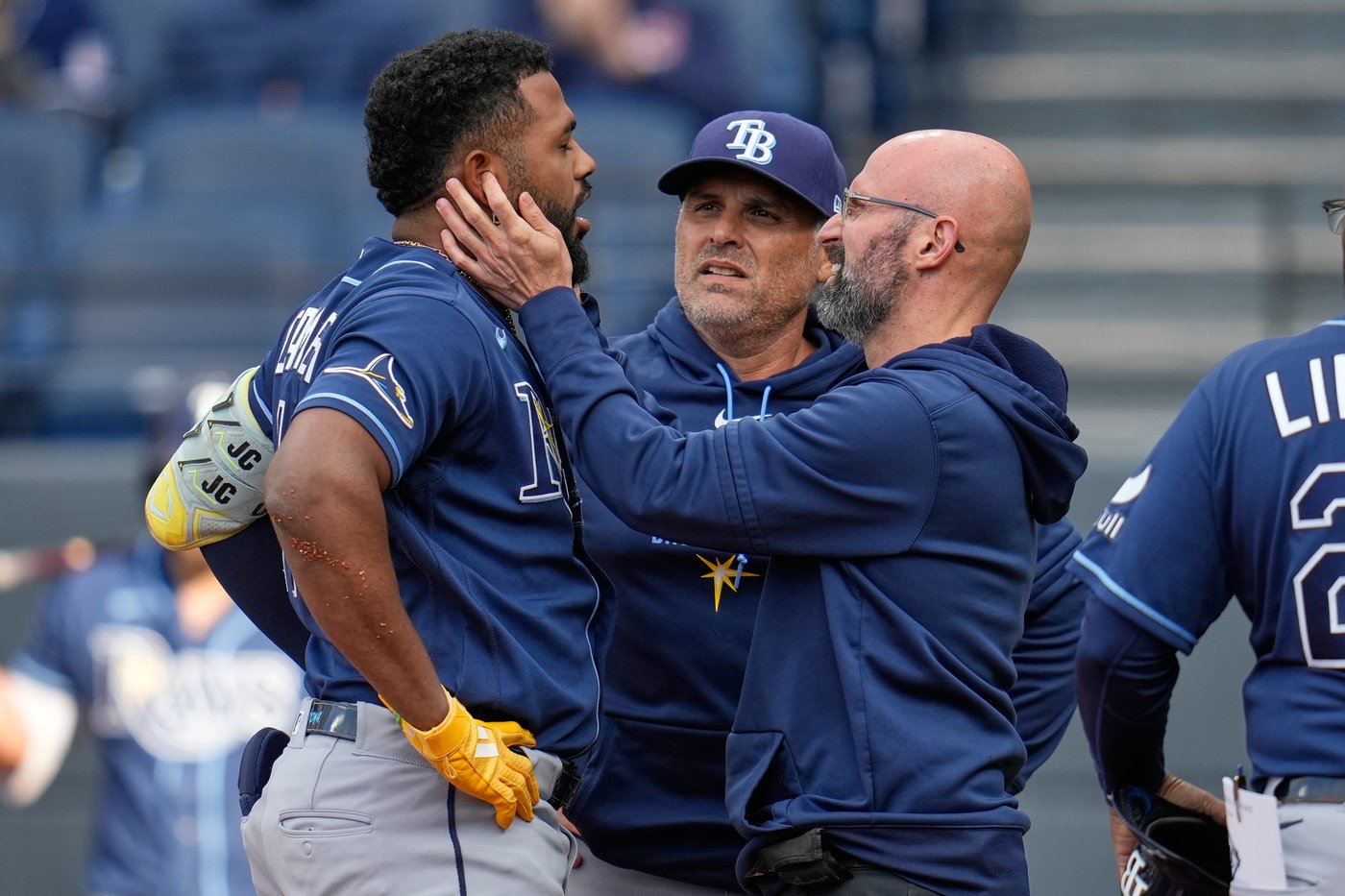 Rays' third baseman Junior Caminero leaves game vs. Guardians due to ...