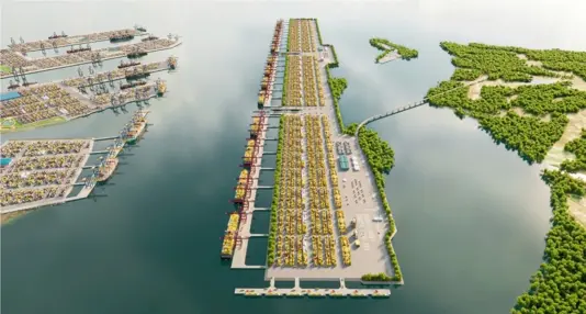 Phối cảnh dự án cảng trung chuyển quốc tế Cần Giờ. Ảnh: Portcoast