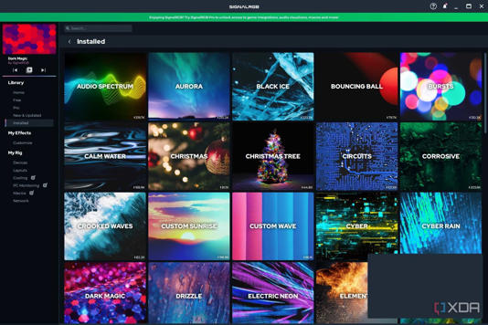 Screenshot of installed SignalRGB effects