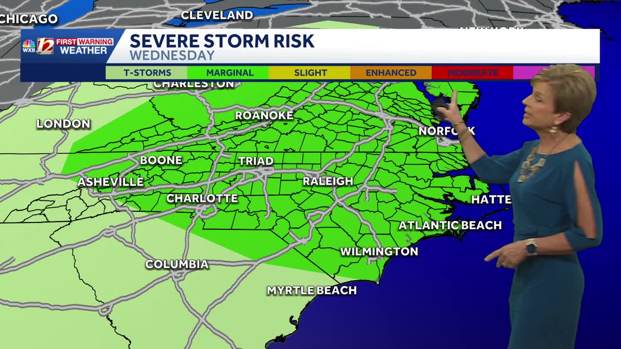 Some Wednesday showers, severe storm risk by afternoon