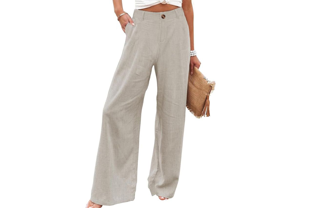 hooever womens cotton linen pants button