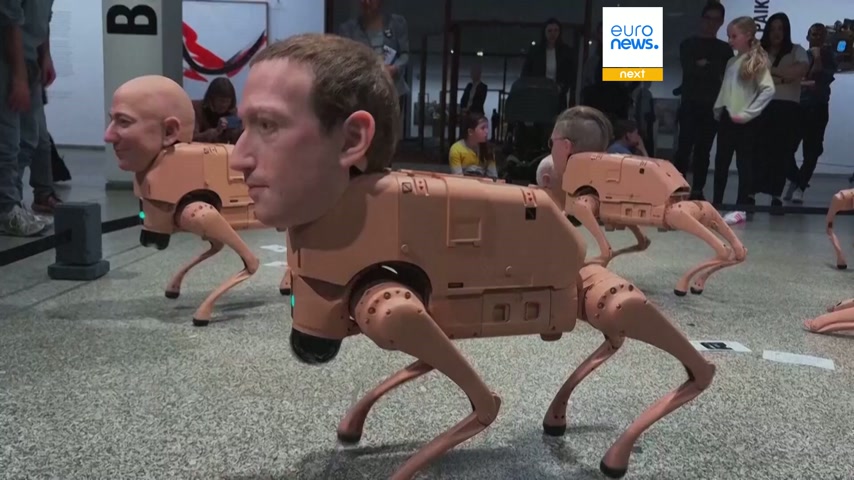 Watch: Robot dogs with Elon Musk and Bezos' faces are excreting AI art ...