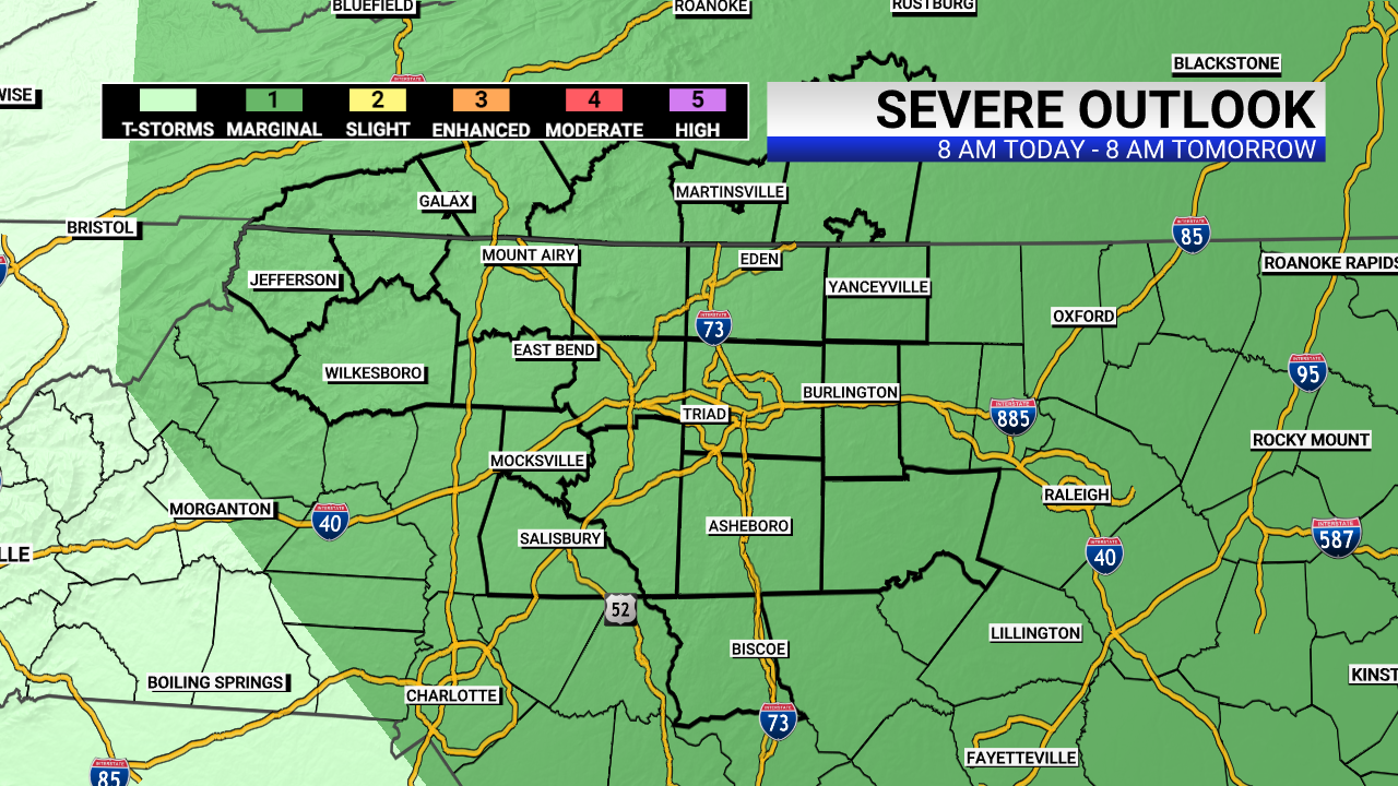 Chance of thunderstorms in Triad on Wednesday