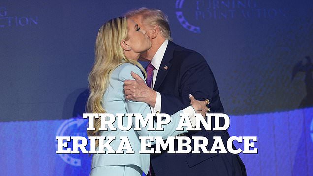 Erika Kirk and Pres. Trump embrace on stage at AZ TPUSA event