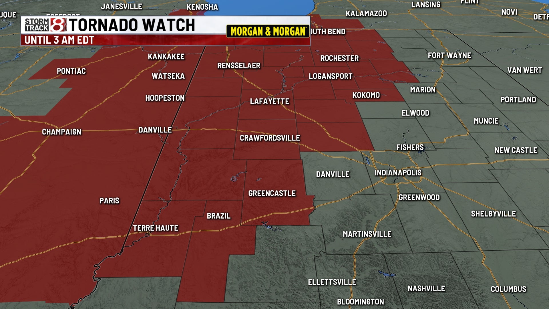 Tornado watches issued for counties north and west of Indianapolis
