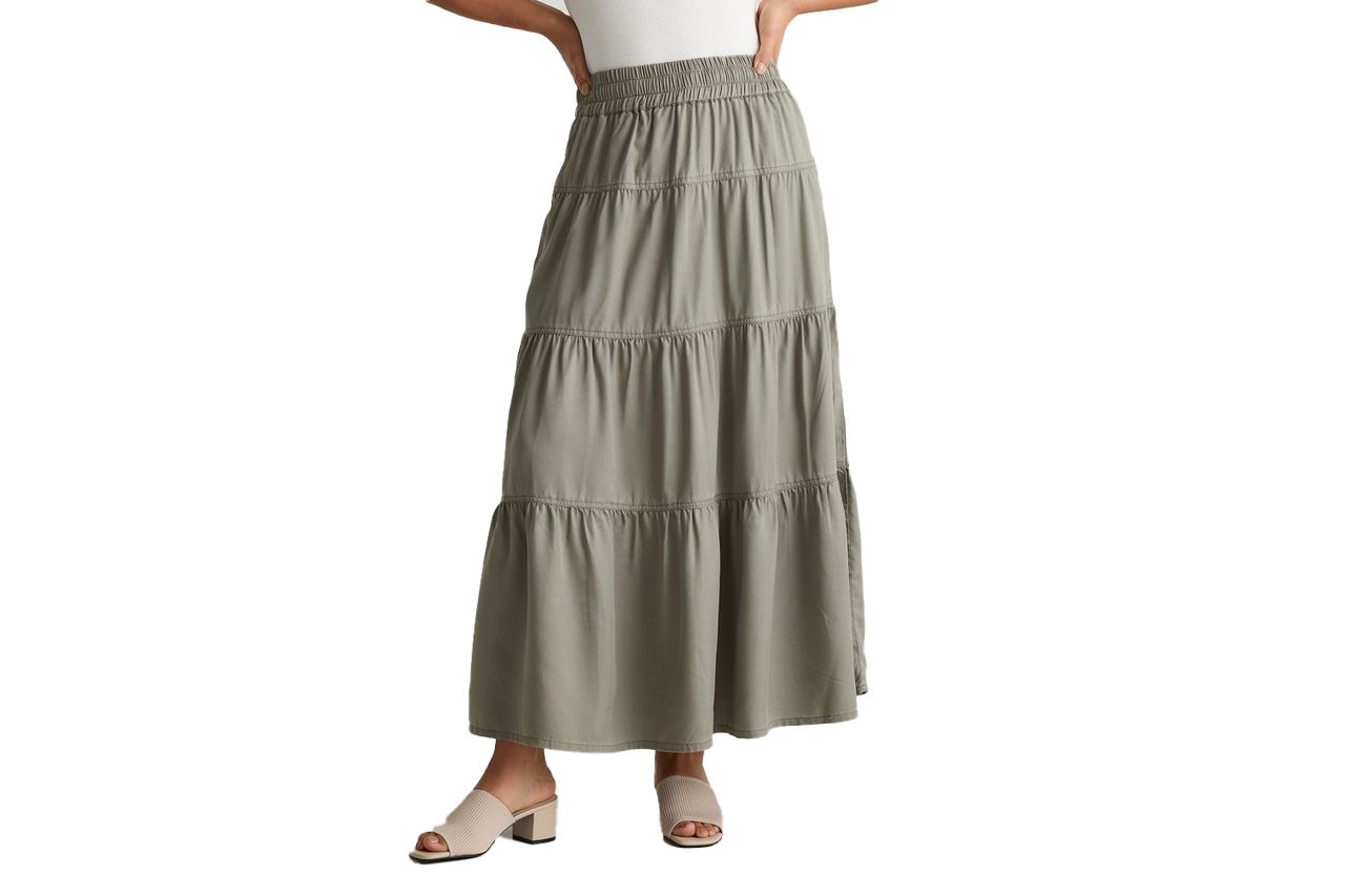 Quince Vintage Wash Tencel Tiered Maxi Skirt