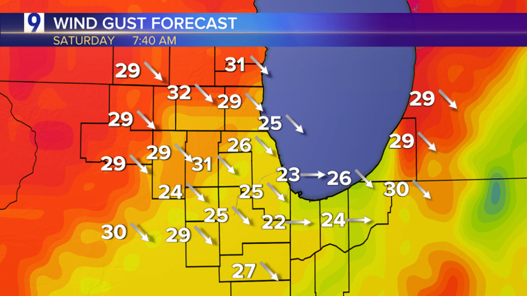 Saturday: Temperatures to tumble nearly 30 degrees behind cold frontal ...