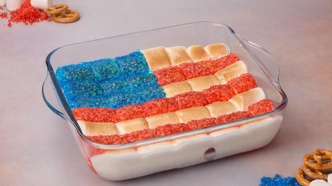 Marshmallow flag dessert with color layers