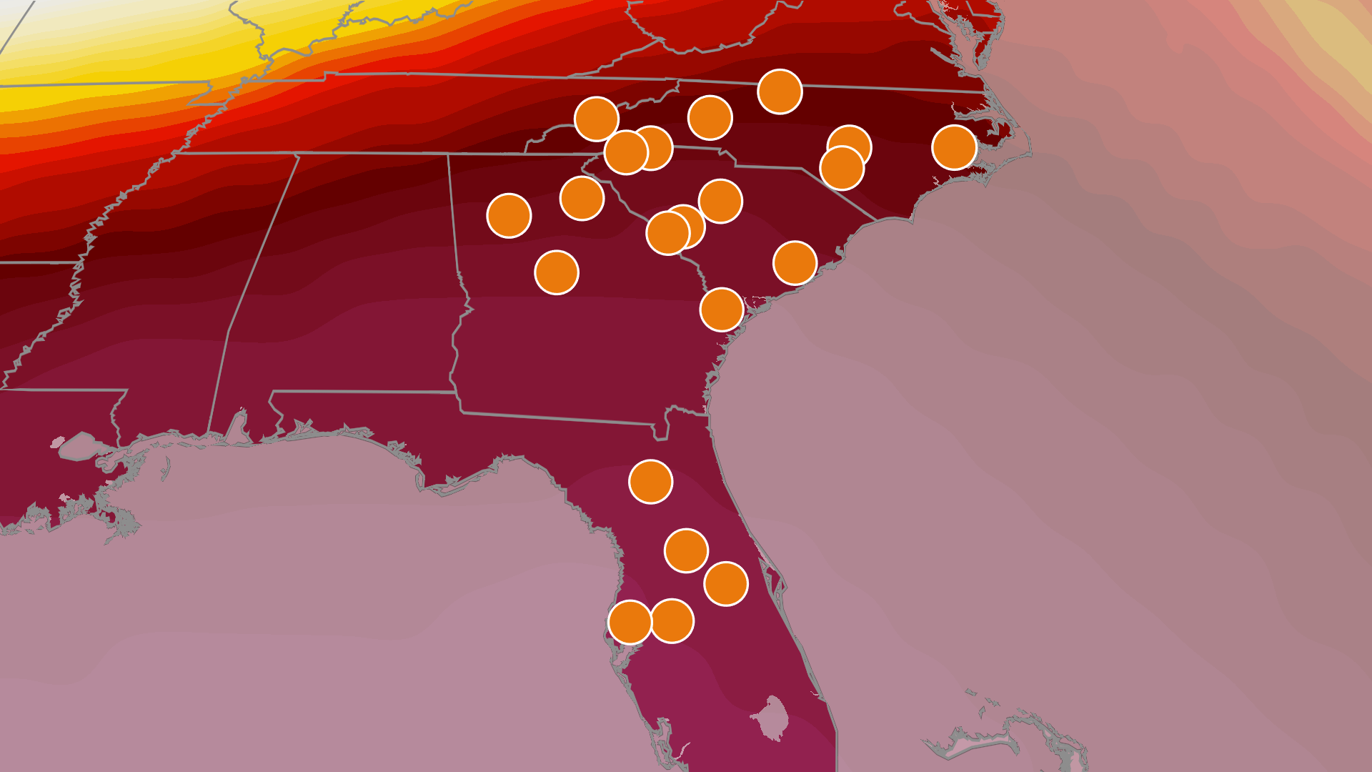 Heat to be driven out of Southeast by incoming cold front