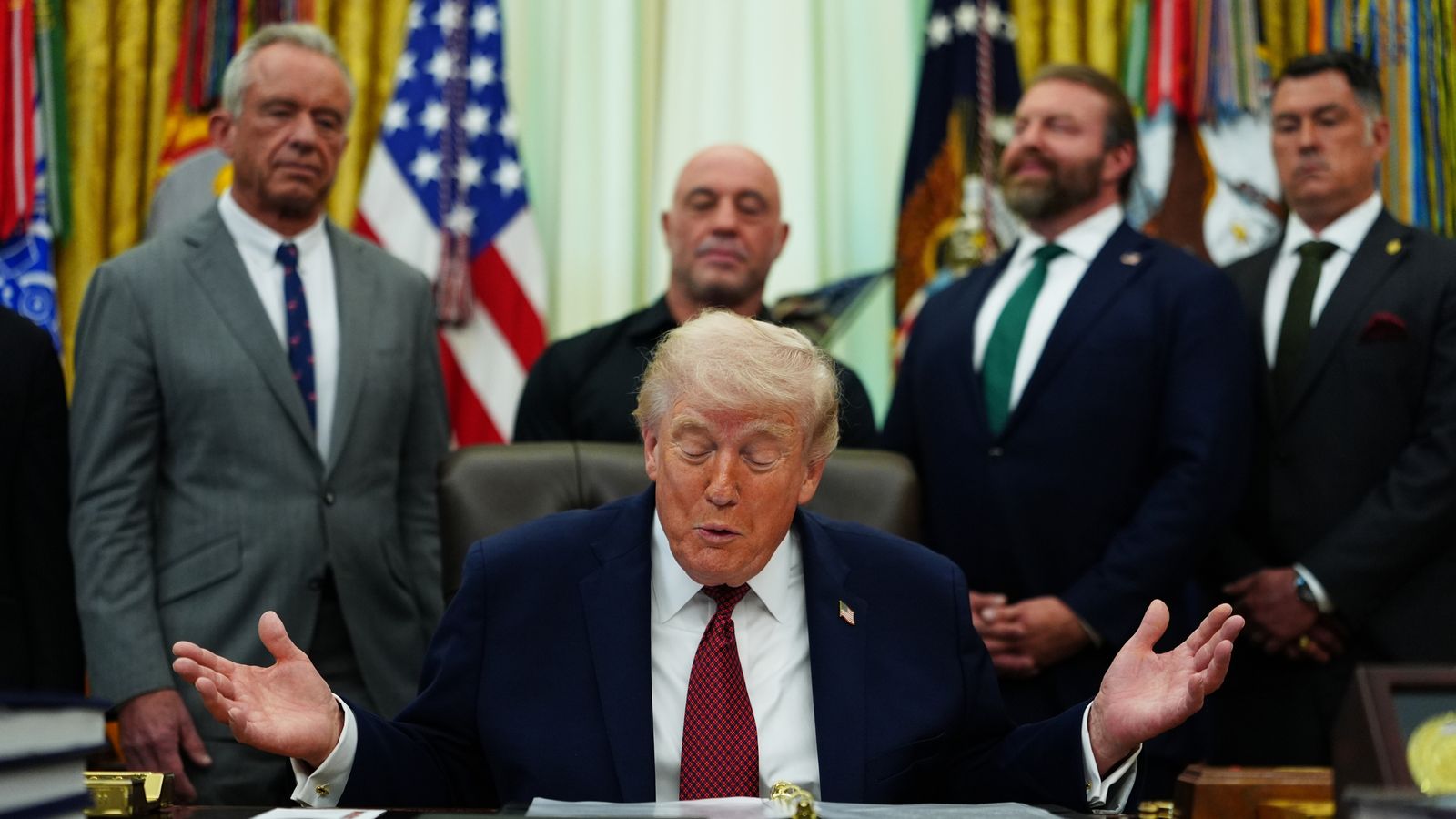 Donald Trump speaks ahead of signing an executive order on psychedelic drugs in the White House. Pic: AP