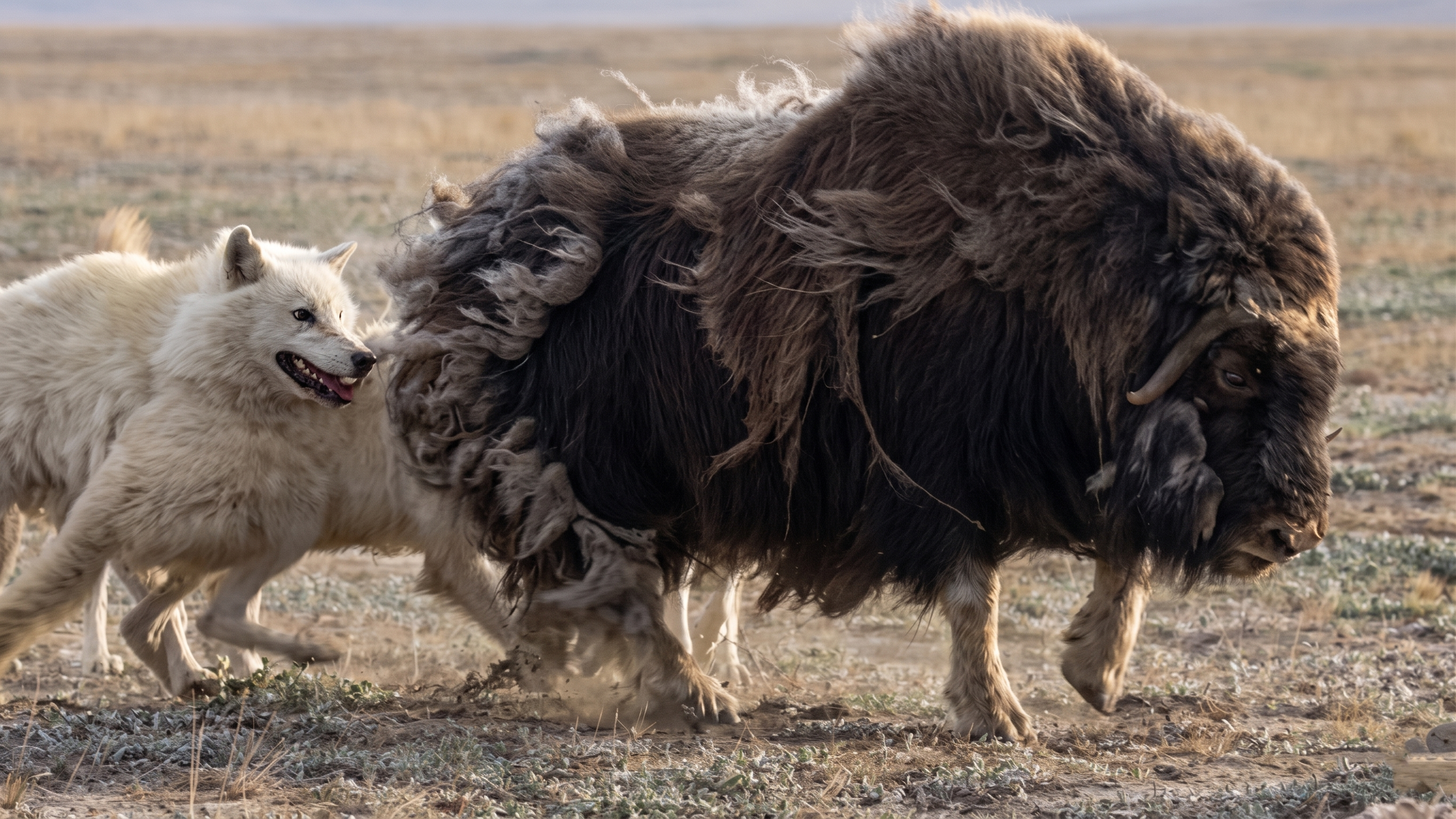 Watch what happens when wolves gang up on a buffalo