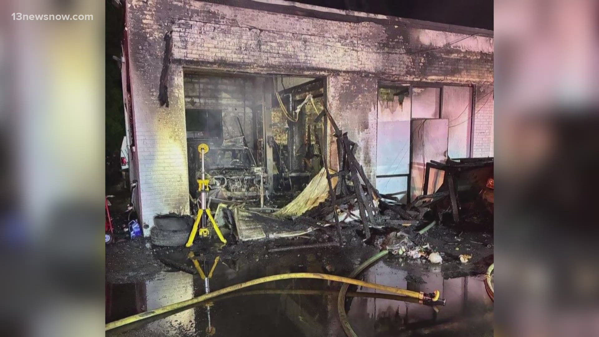 Newport News fire heavily damages auto repair shop