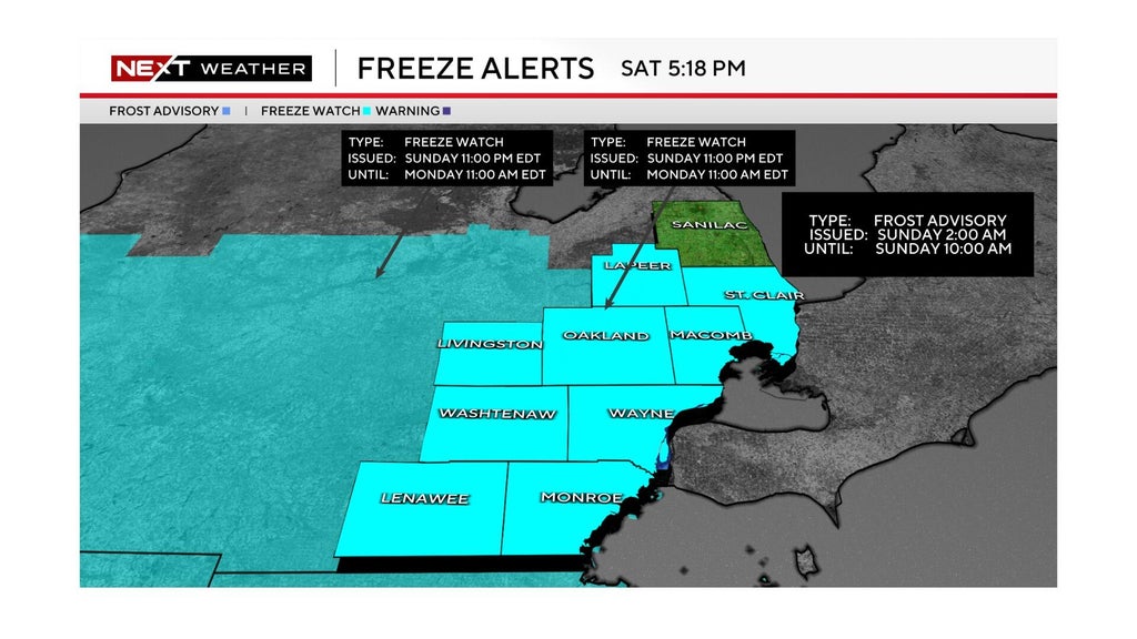 Frost advisory issued for early Sunday in southeast Michigan; freeze ...