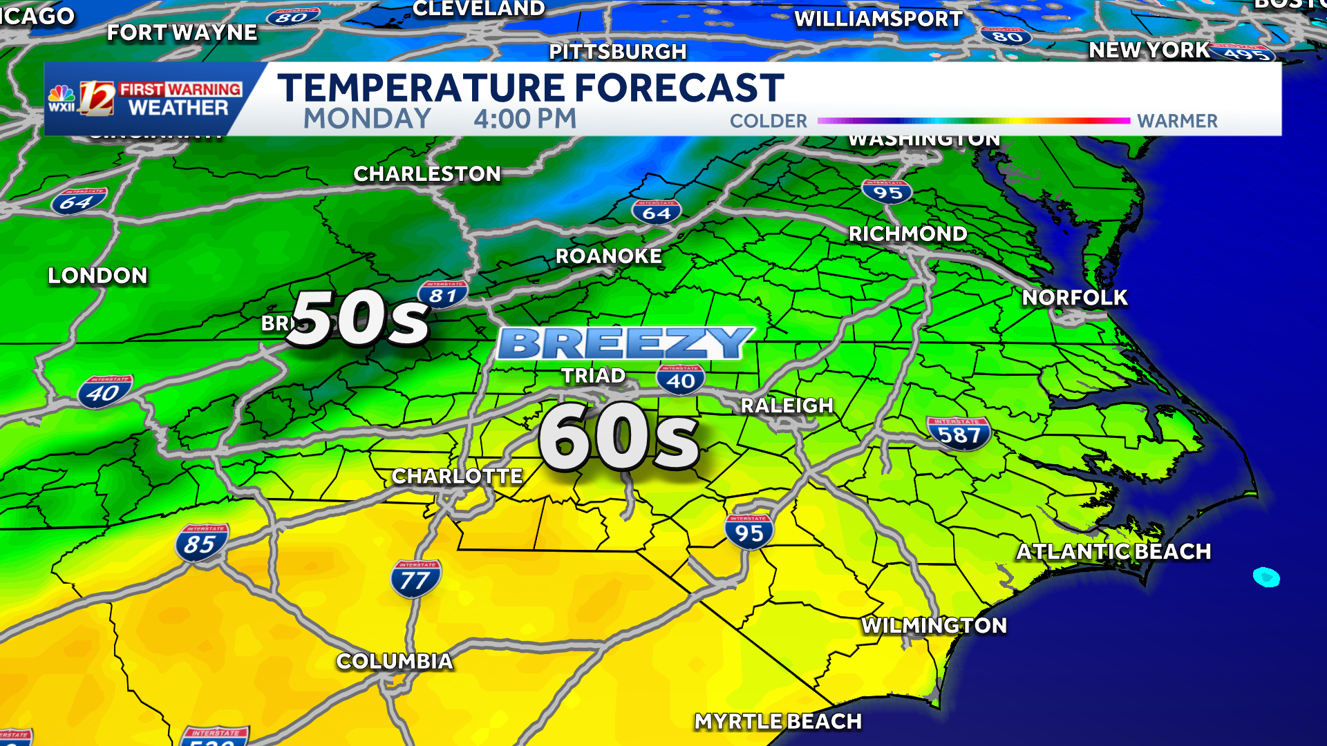 Breezy and a rain chance early Sunday in the Piedmont | Cooler 60s to ...