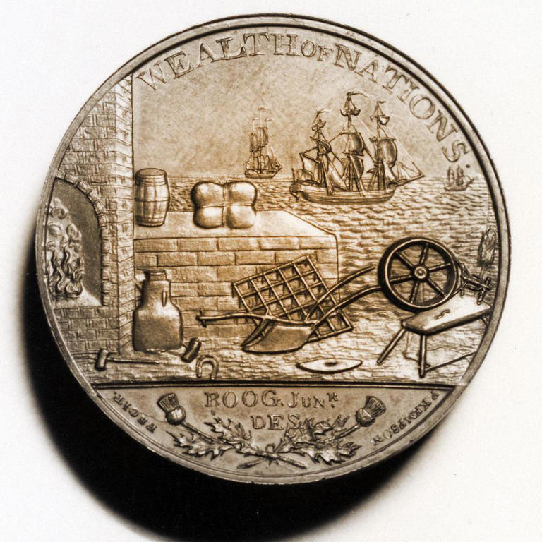 Moeda escocesa de 1797, homenageando a obra de Adam Smith