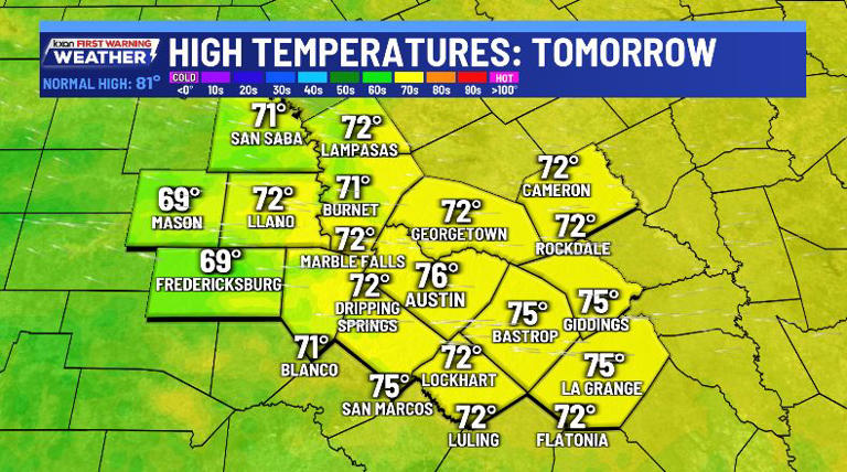 Colder, showers and a few storms through tonight