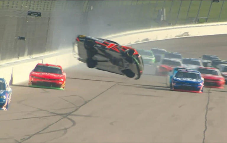 NASCAR red flags race as Carson Kvapil flips wildly in violent Kansas crash