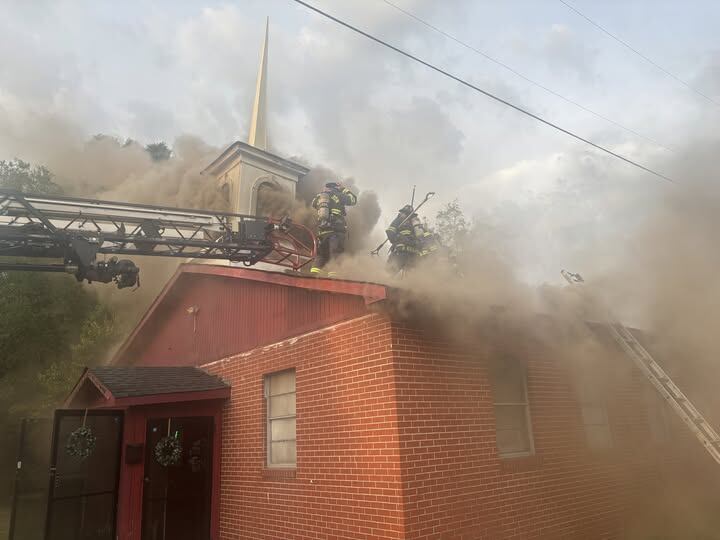 Crews battle Charleston church structure fire
