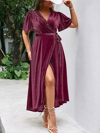 Model in the plum dress
