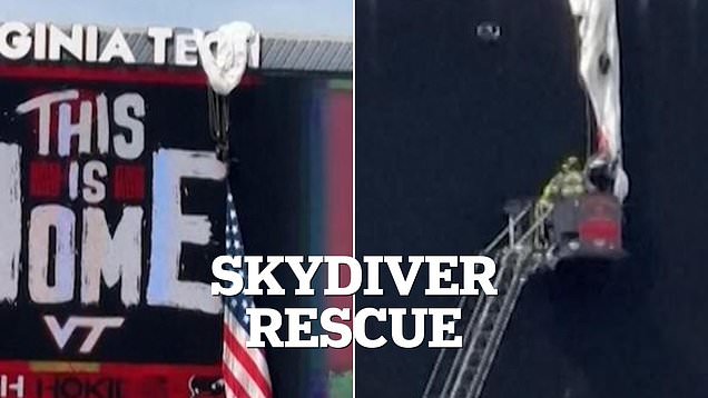 Trapped skydiver rescued after Virginia Tech scoreboard crash