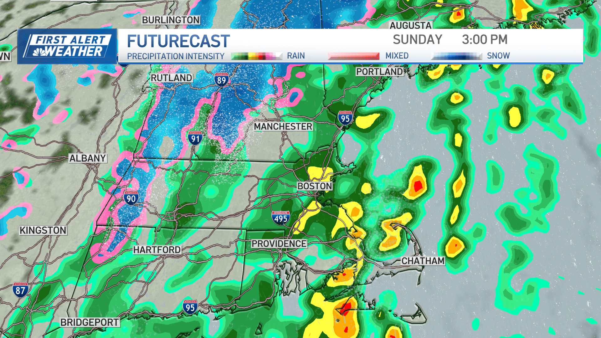 Waves of rain (and some snow!) move through on Sunday
