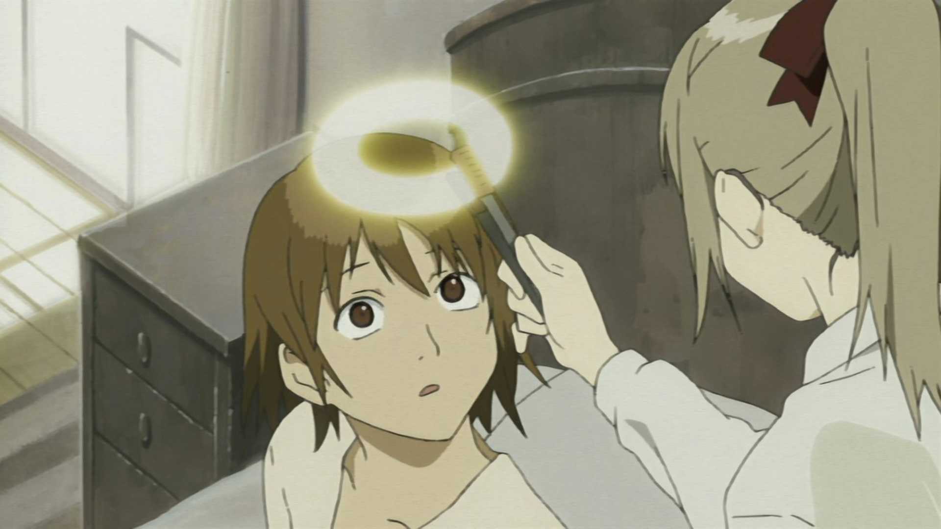Rakka receiving a halo in Haibane Renmei anime