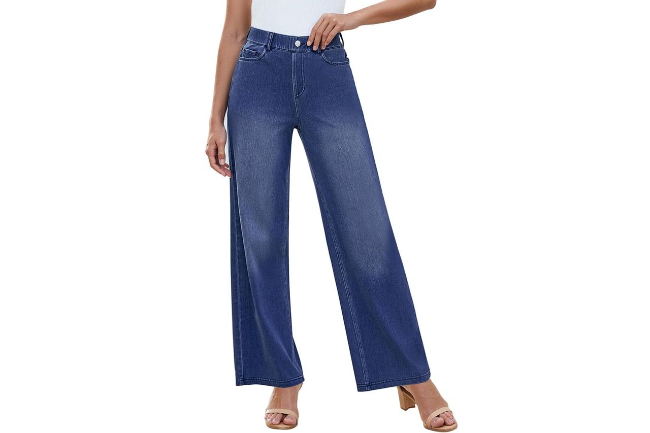 GRAPENT Wide Leg Jeans for Women High Waisted Trendy Pull On Elastic Waist Soft Stretchy Denim Pants Sweatpant Jeans
