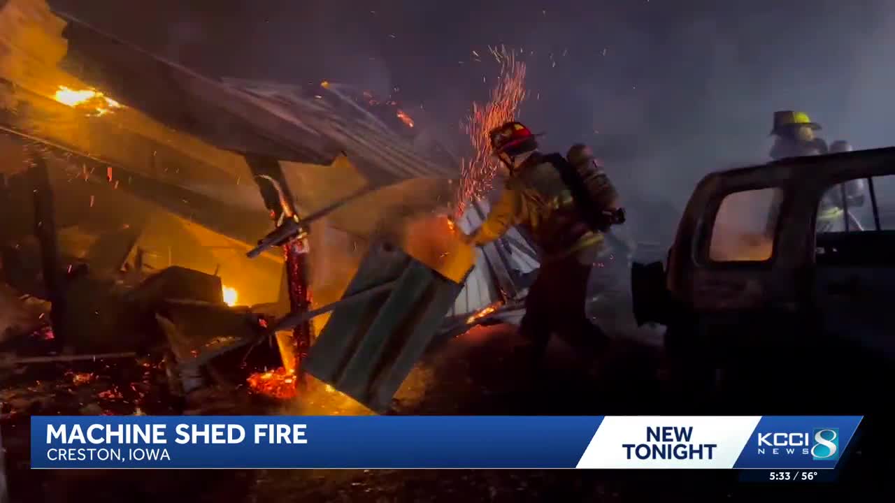 Crews battle massive fire at machine shed in Creston