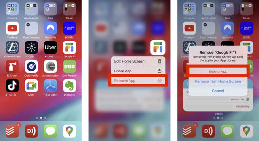 Deleting an app from an iPhone