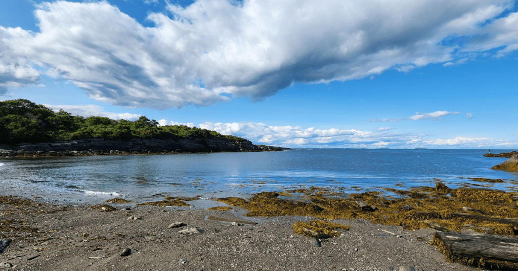 A sunny view of the water from the Two Lights State Park in Cape Elizabeth, Maine.