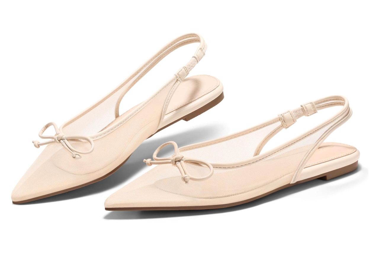 Coutgo Womens Slingback Flats Bow Closed Pointed Toe