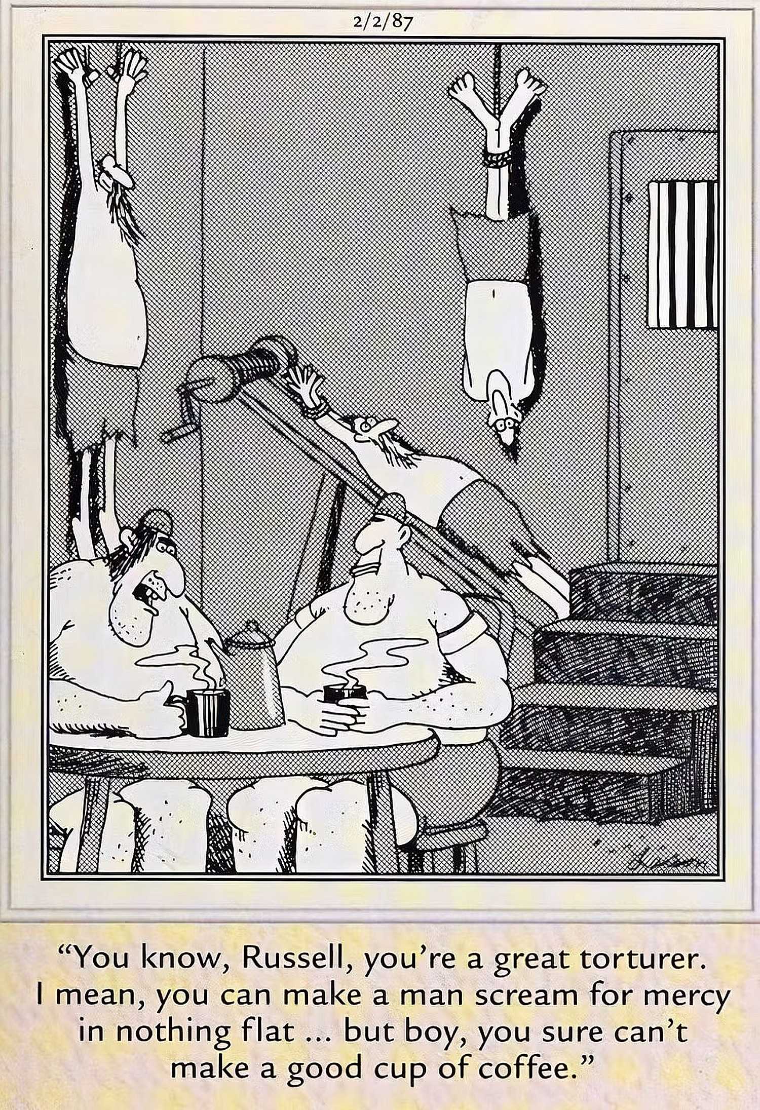 Far Side, February 2, 1987, torturers on their coffee break