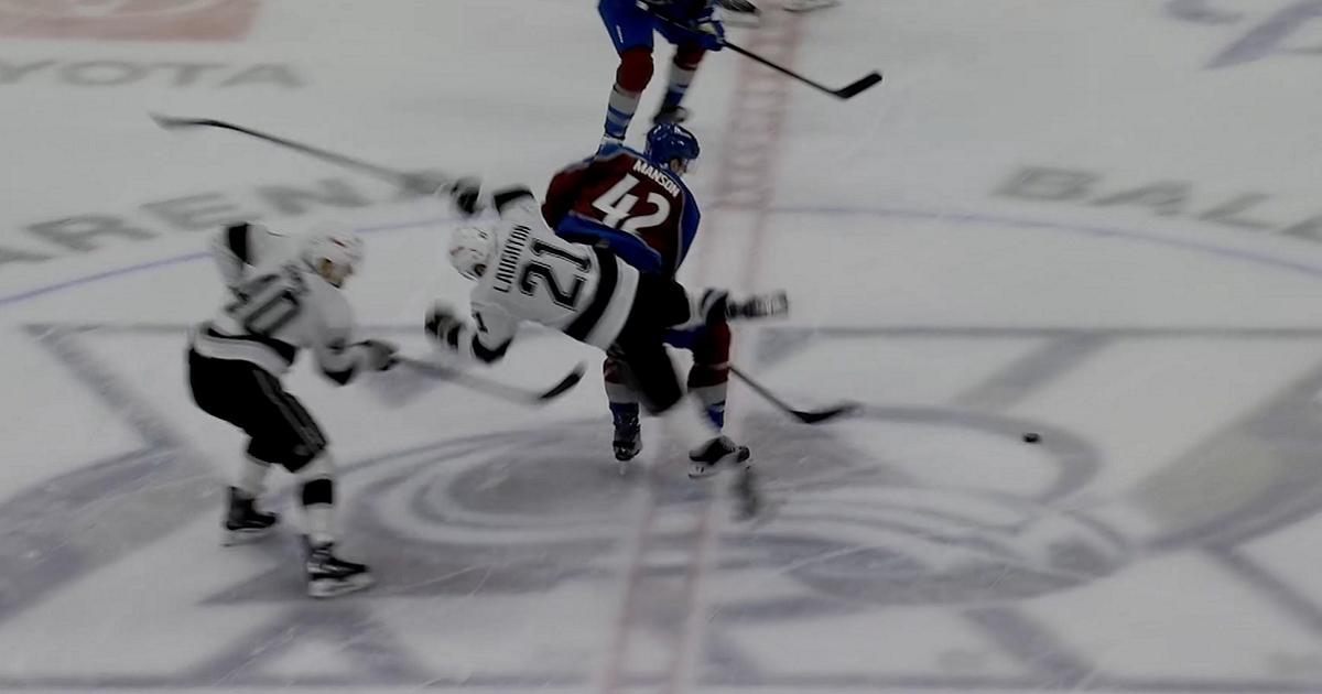 Josh Manson crushes Scott Laughton at center ice