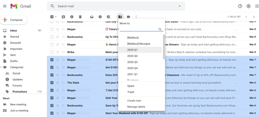 Bulk moving Gmail messages